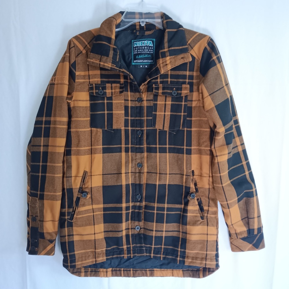 Nikita Plaid Shirt Jacket Womens Medium Yellow Insulated Snowboard Coat